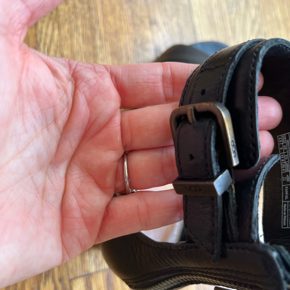 UGG Women's Black Leather Sandals - Picture 12 of 16